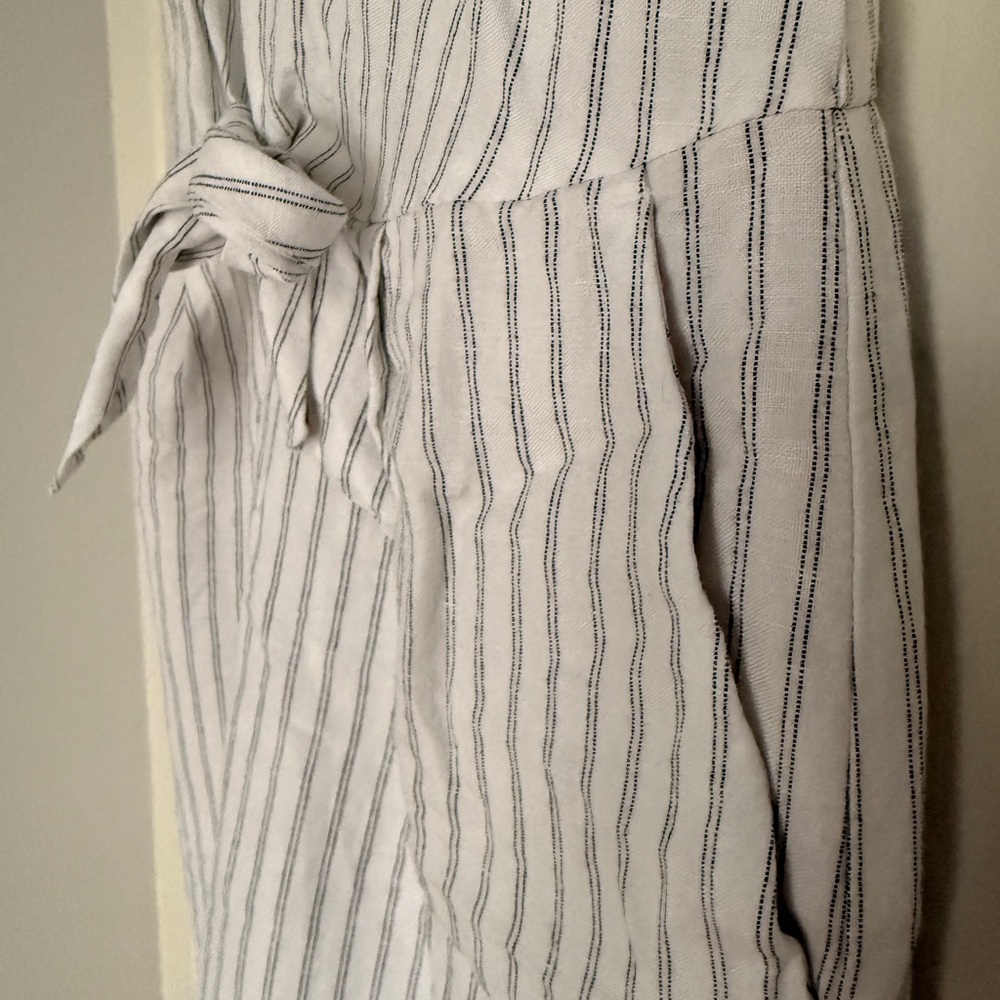 LOFT White & Gray Striped Sleeveless Jumpsuit with Tie Waist - Picture 7 of 8